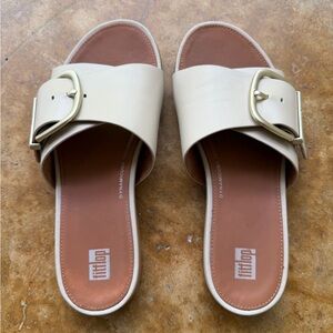 Fitflop Cream Slide Sandals with Gold Buckle 7
